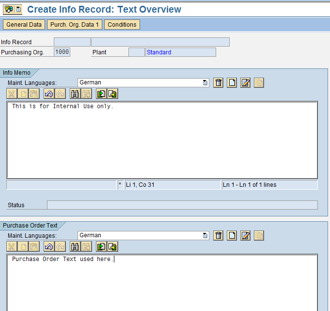 Texts in SAP Purchasing Info Record