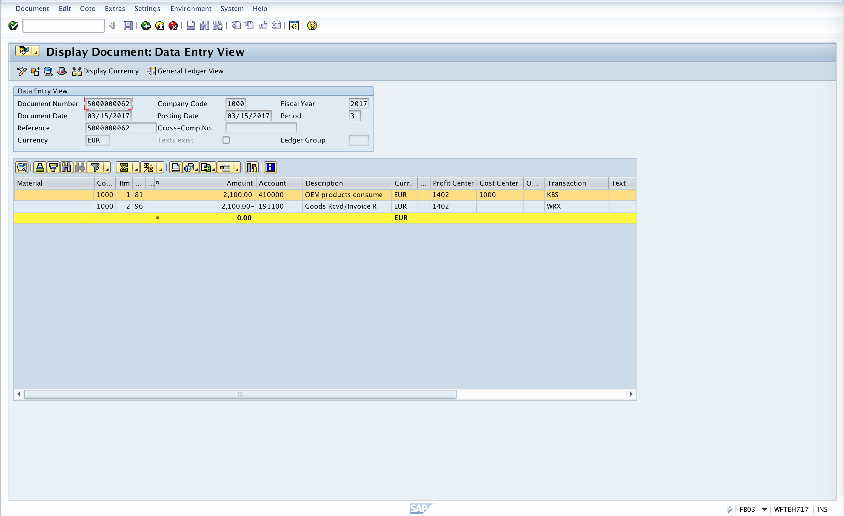 Accounting Document Corresponding to Goods Receipt