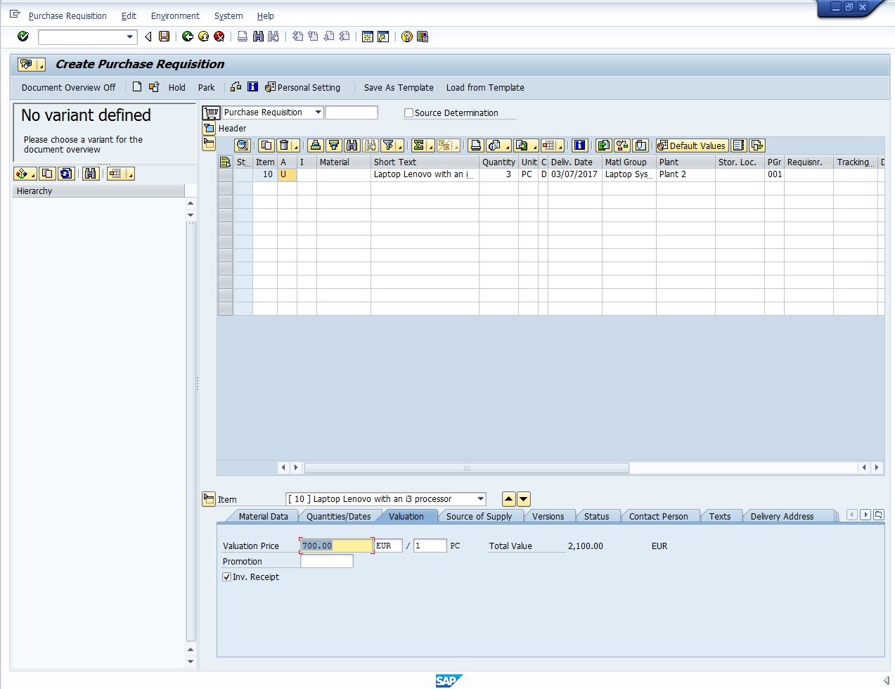 SAP Purchase Requisition