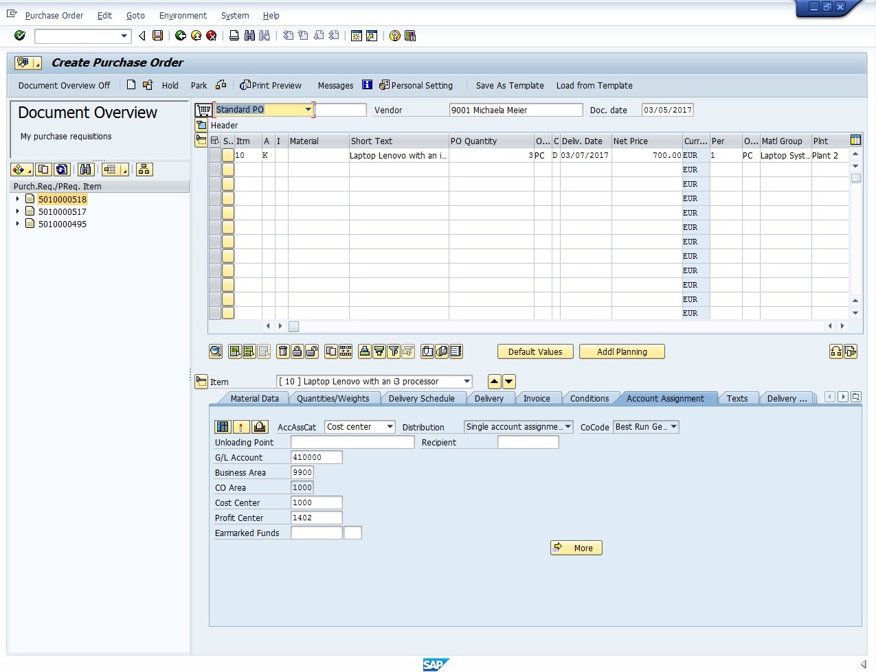 Conversion of SAP Purchase Requisition to SAP Purchase Order