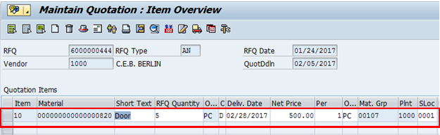 RFQ Item Data