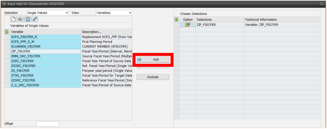 Add Variable to SAP Filter