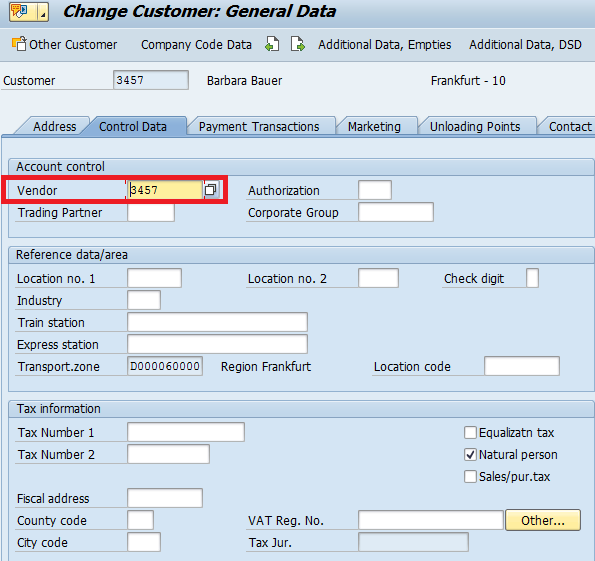 Vendor Number in SAP Customer Master Record