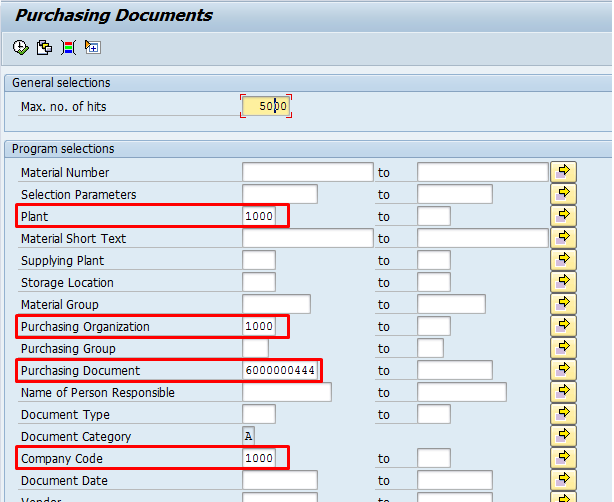 SAP RFQ Search Screen