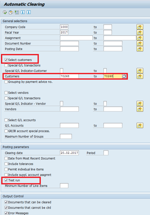 SAP Automatic Clearing – Customers – Initial Screen