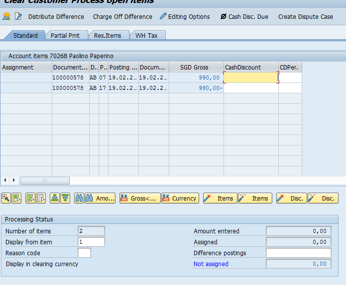 Clear Customer Open Items – List of Open Items