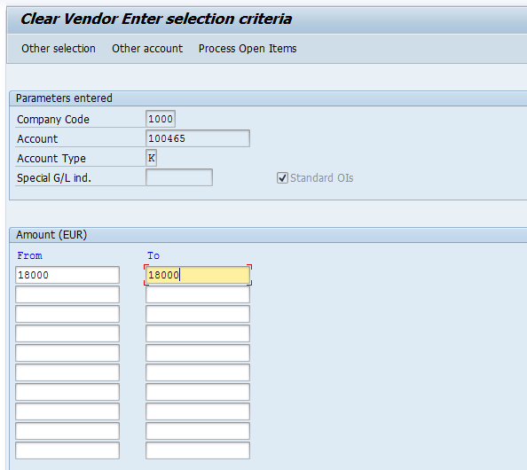 Clear Vendor Open Items – Additional Selection by Amount