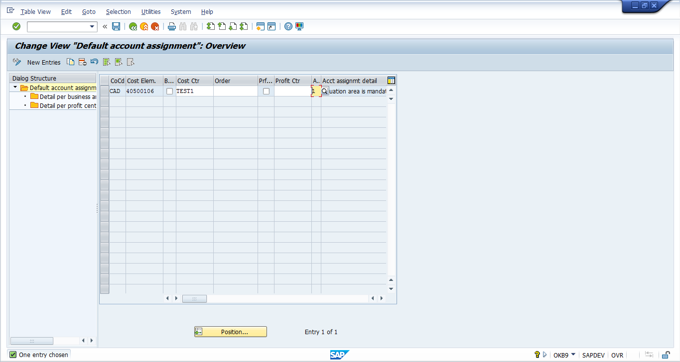 Transaction OKB9 – SAP CO Account Assignment