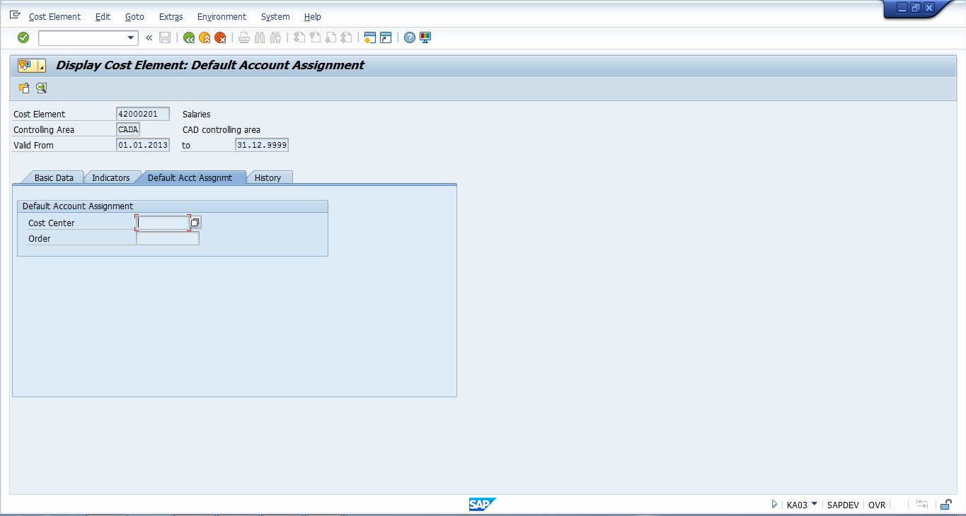 SAP Cost Element Master Data