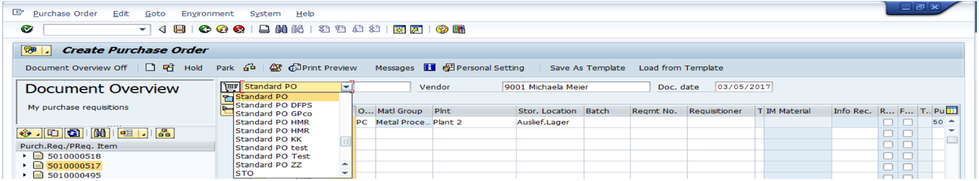 purchase order list in sap