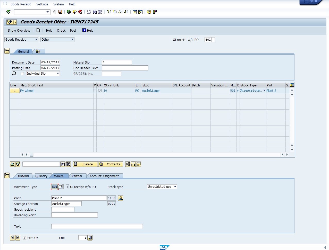 goods receipt for account assignment sap