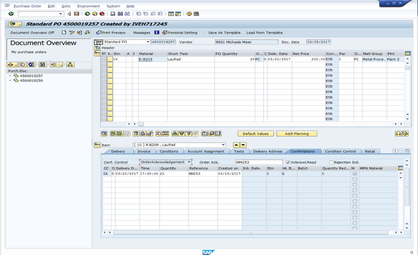 purchase order list in sap