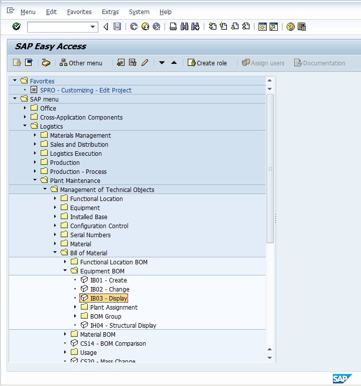 SAP Easy Access – Display Equipment BOM