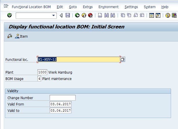 Initial Screen of Display Functional Location BOM Transaction