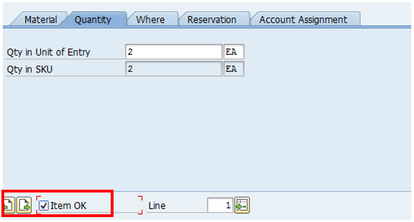 Goods Issue: Quantity Tab