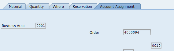 Goods Issue: Account Assignment Tab