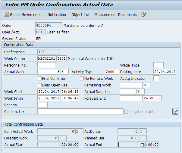 sap order requires assignment to an operation number