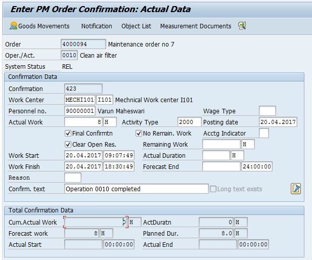 Actual Data (Sample Input)