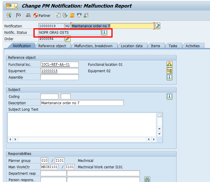 SAP Plant Maintenance Notification: Header Data