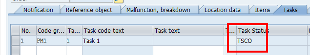 SAP Plant Maintenance Notification: Task Status