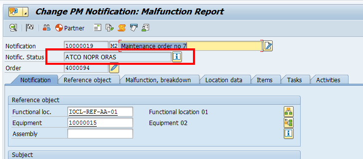 SAP Plant Maintenance Notification: Status Overview