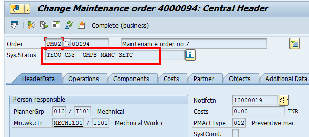 SAP Plant Maintenance Order: Status Overview