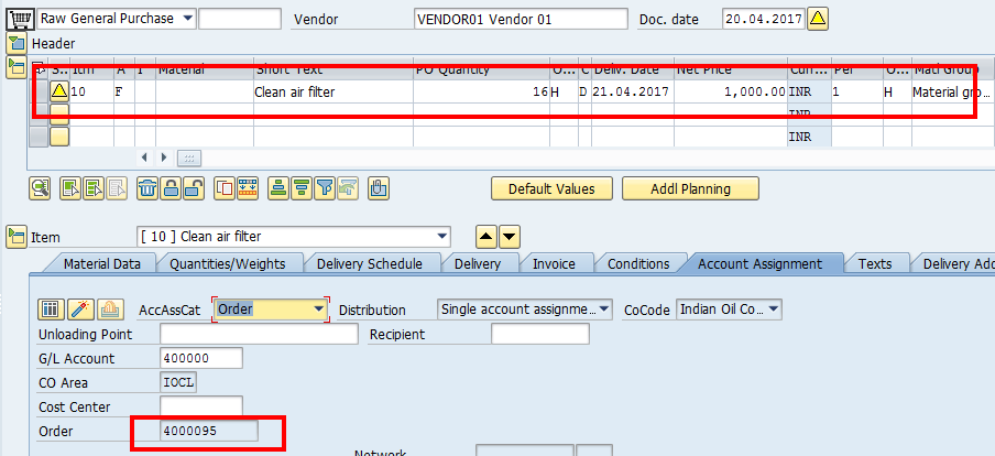 SAP Create Purchase Order – Details Copied from Purchase Requisition