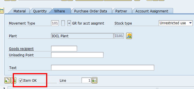 Goods Receipt Against Purchase Order – Item OK Checkbox