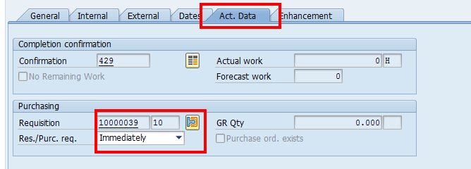 Create SAP Maintenance Order: Purchase Requisition Number