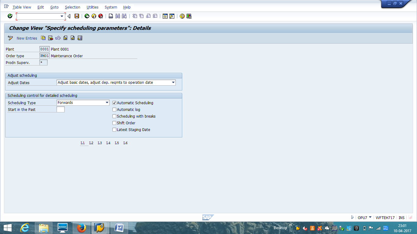 Scheduling Parameters of SAP Maintenance Order Type