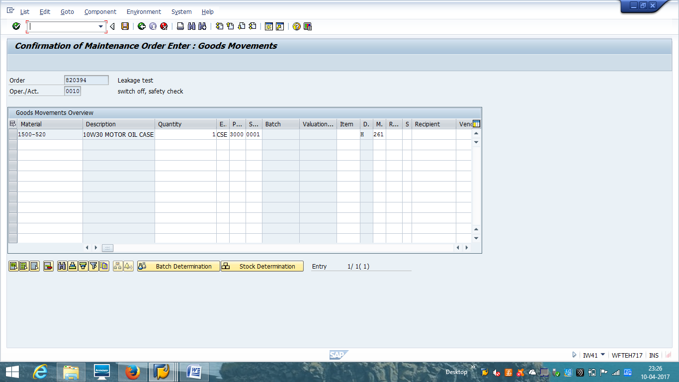 SAP PM Order Confirmation - Goods Movements