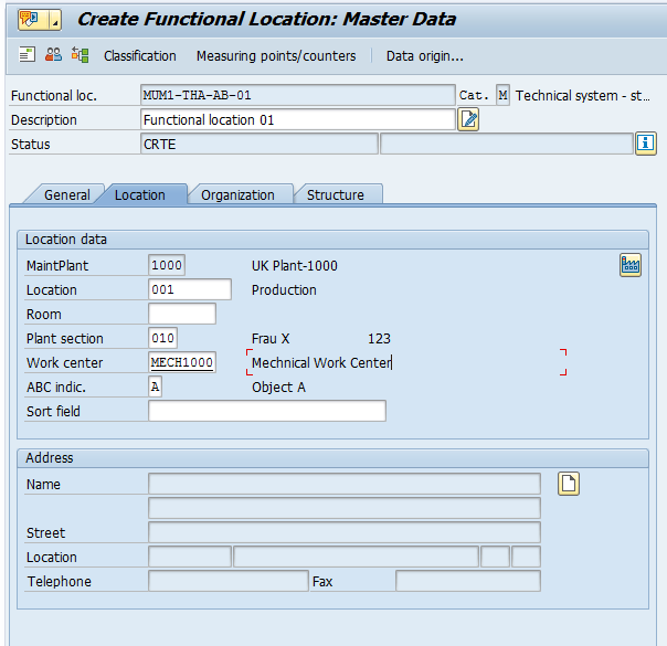 Create SAP Functional Location: Location Tab