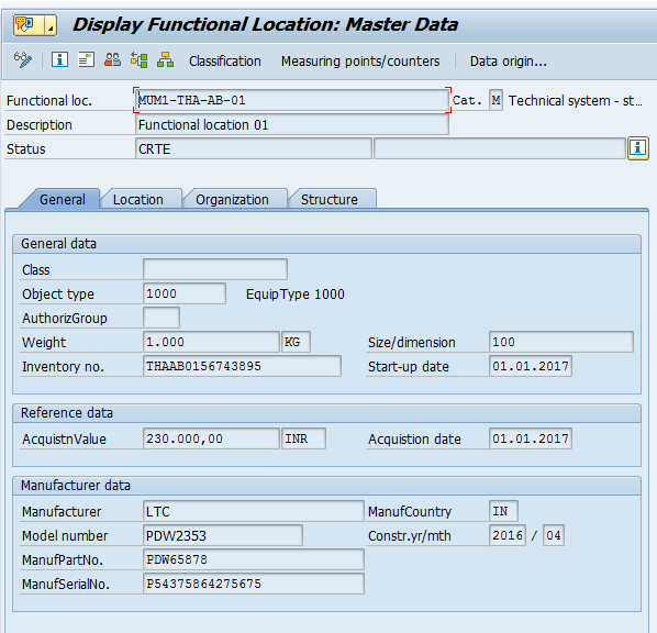 Display SAP Functional Location