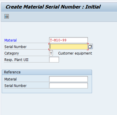 Create Material Serial Number: Initial Screen