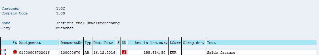 SAP Customer Open Items – Before Partial Payment