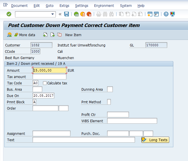 Post Customer Down Payment – Items Input