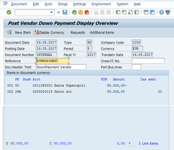 Post Vendor Down Payment – Simulate the Transaction Before Posting