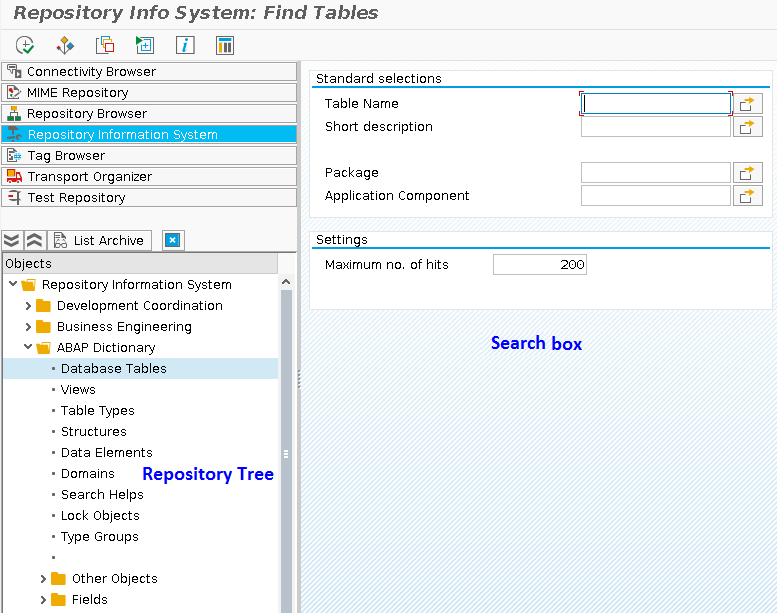 Objekte im Informationssystem des Repositoriums mit Hilfe des Suchfelds suchen