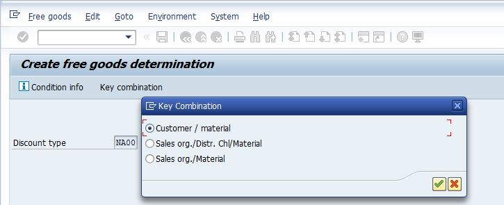 SAP Free Goods Master Record – Select Key Combination