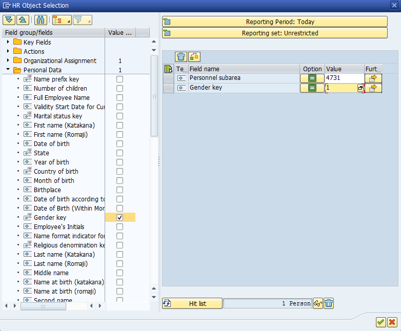 PA70 - Selecting Adhoc Query Selection Fields