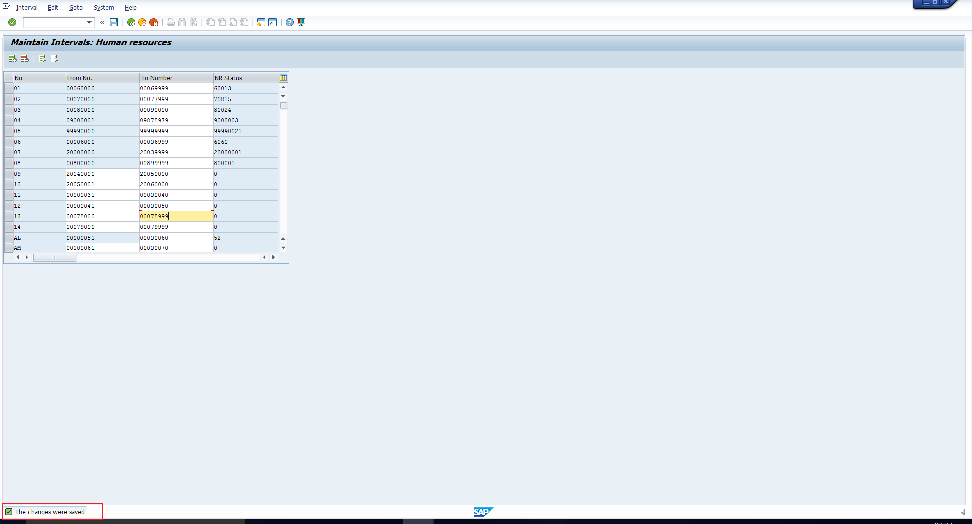 internal number assignment not defined sap