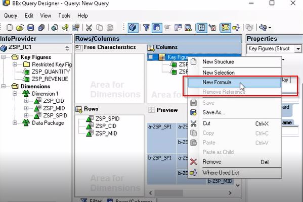 Creating Calculated Key Figure by Selecting New Formula Option