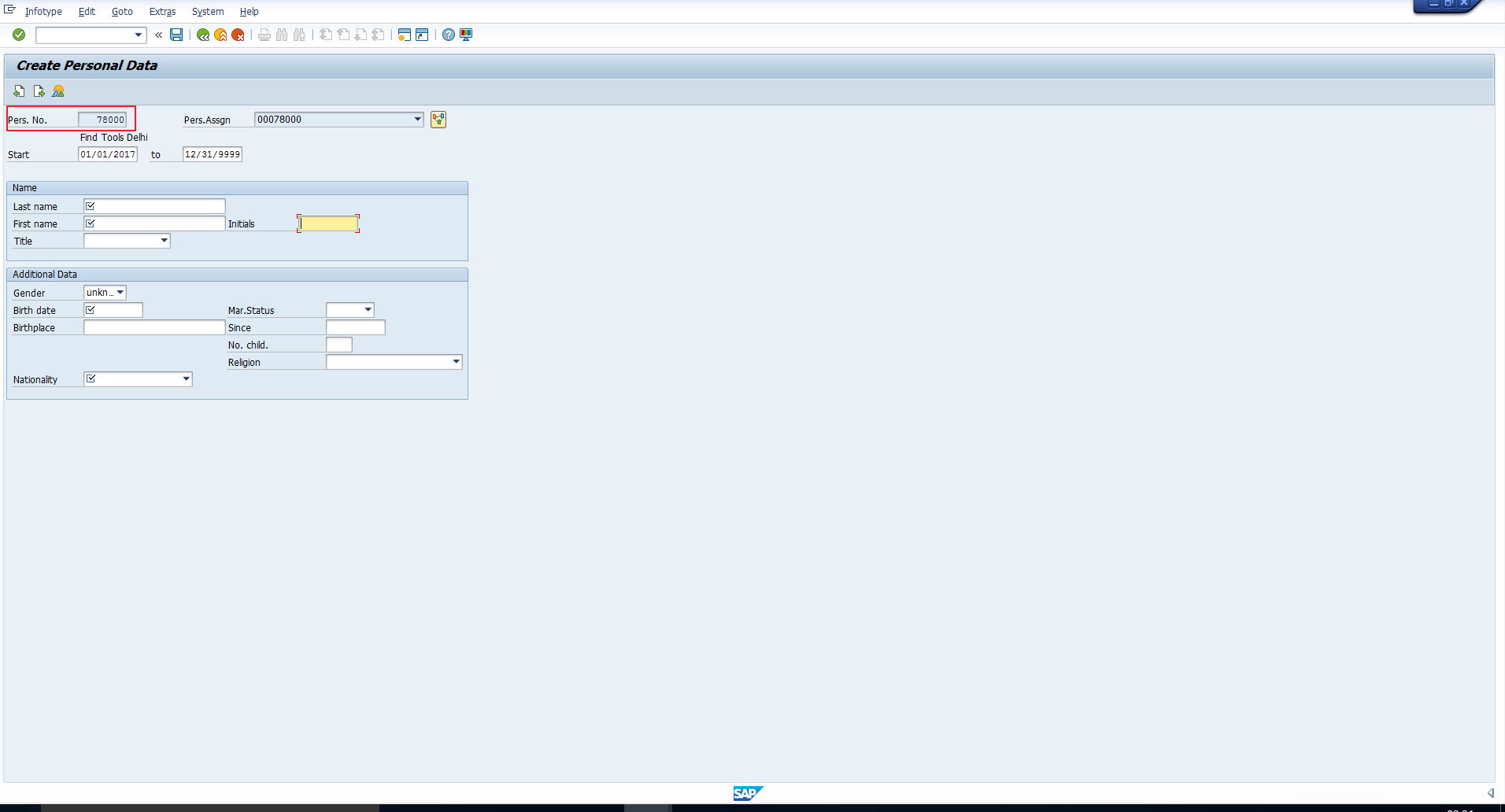 personnel number assignment table in sap