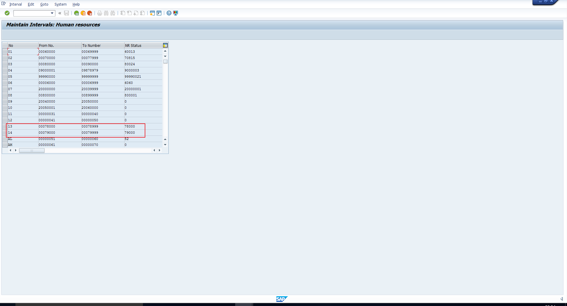 NR Status in Maintain Intervals Transaction