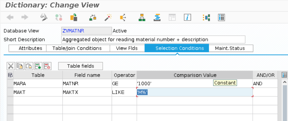 Selection Conditions in a View