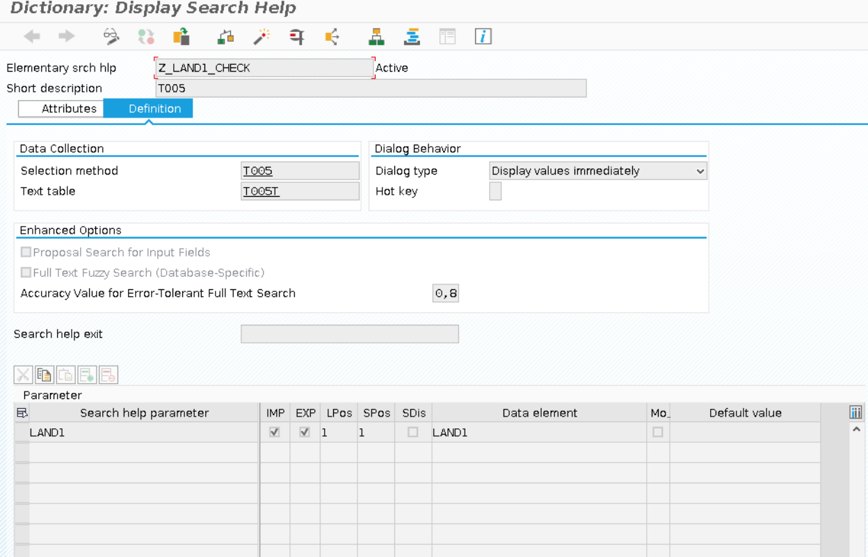 SAP Search Help Specification