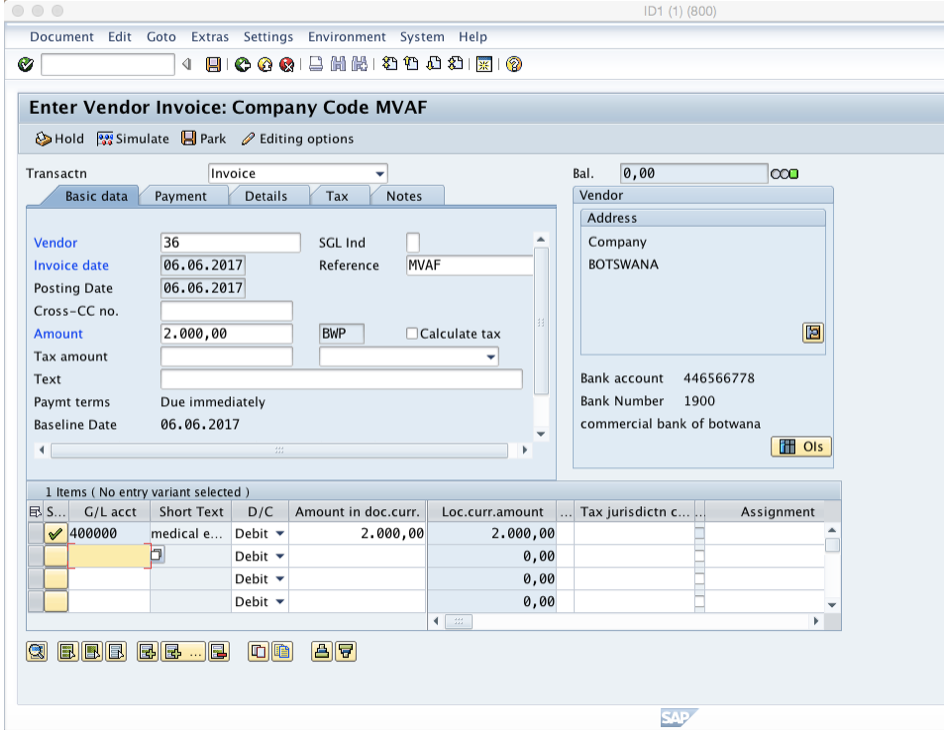 Posting a vendor invoice