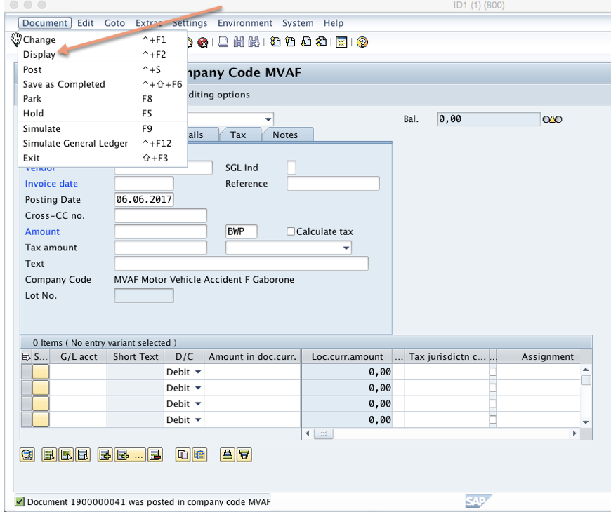 Displaying invoice document