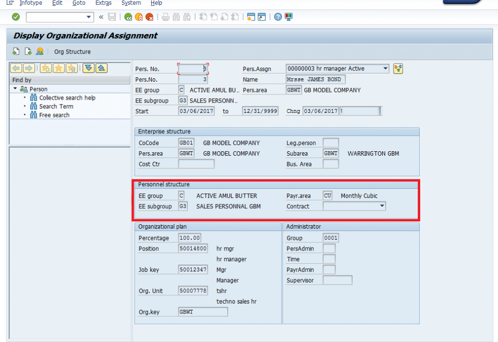 staff assignment code in sap