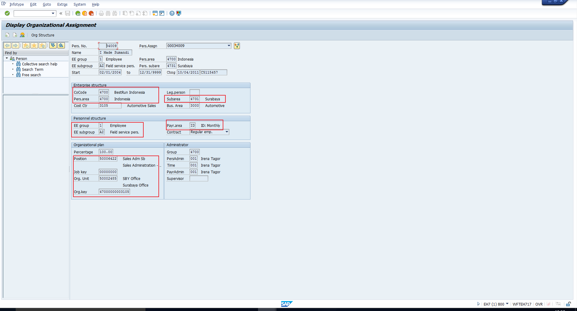 sap hr change organizational assignment